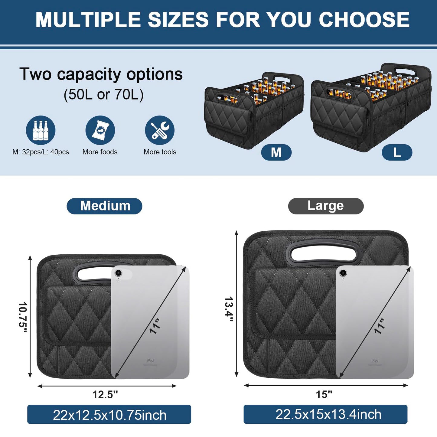 Deosk Car Trunk Organizer 50L Waterproof Black