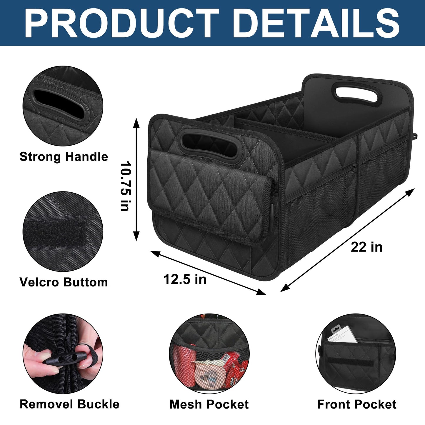 Deosk Car Trunk Organizer 50L Waterproof Black